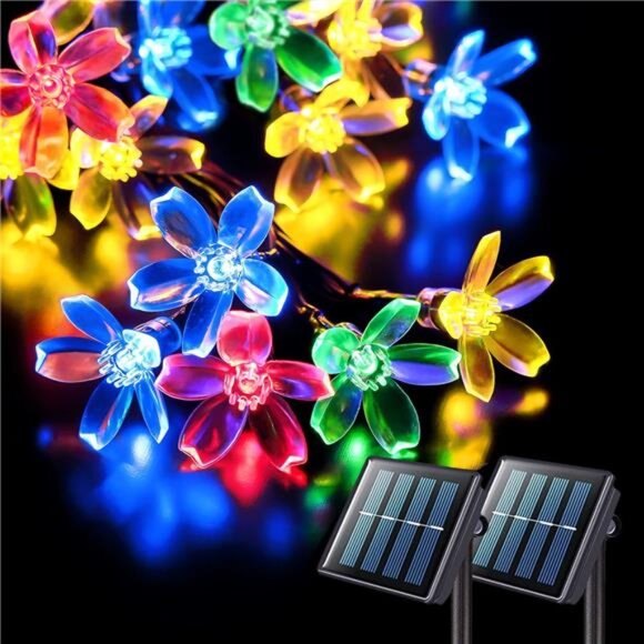 2 Pack Solar Flower String Lights, Total 100LED Solar String Lights Outdoor - Picture 1 of 8